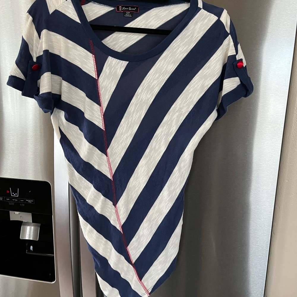 Womens shirt Love scene striped  S blue cream